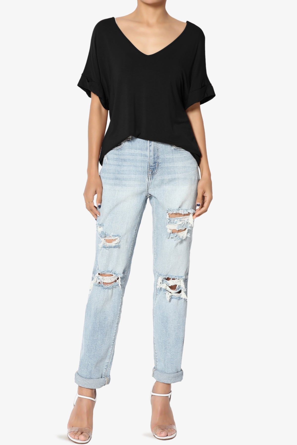 Tracey Wide V-Neck Jersey Top