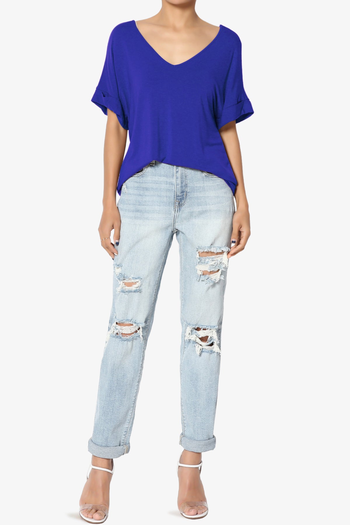 Tracey Wide V-Neck Jersey Top