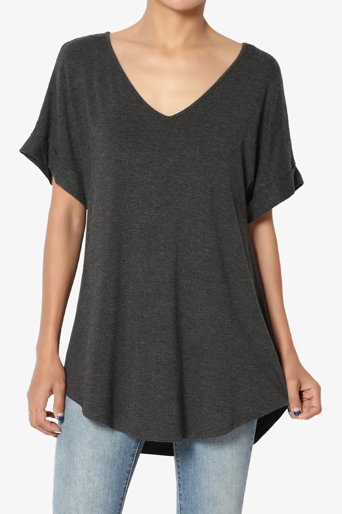 Tracey Wide V-Neck Jersey Top