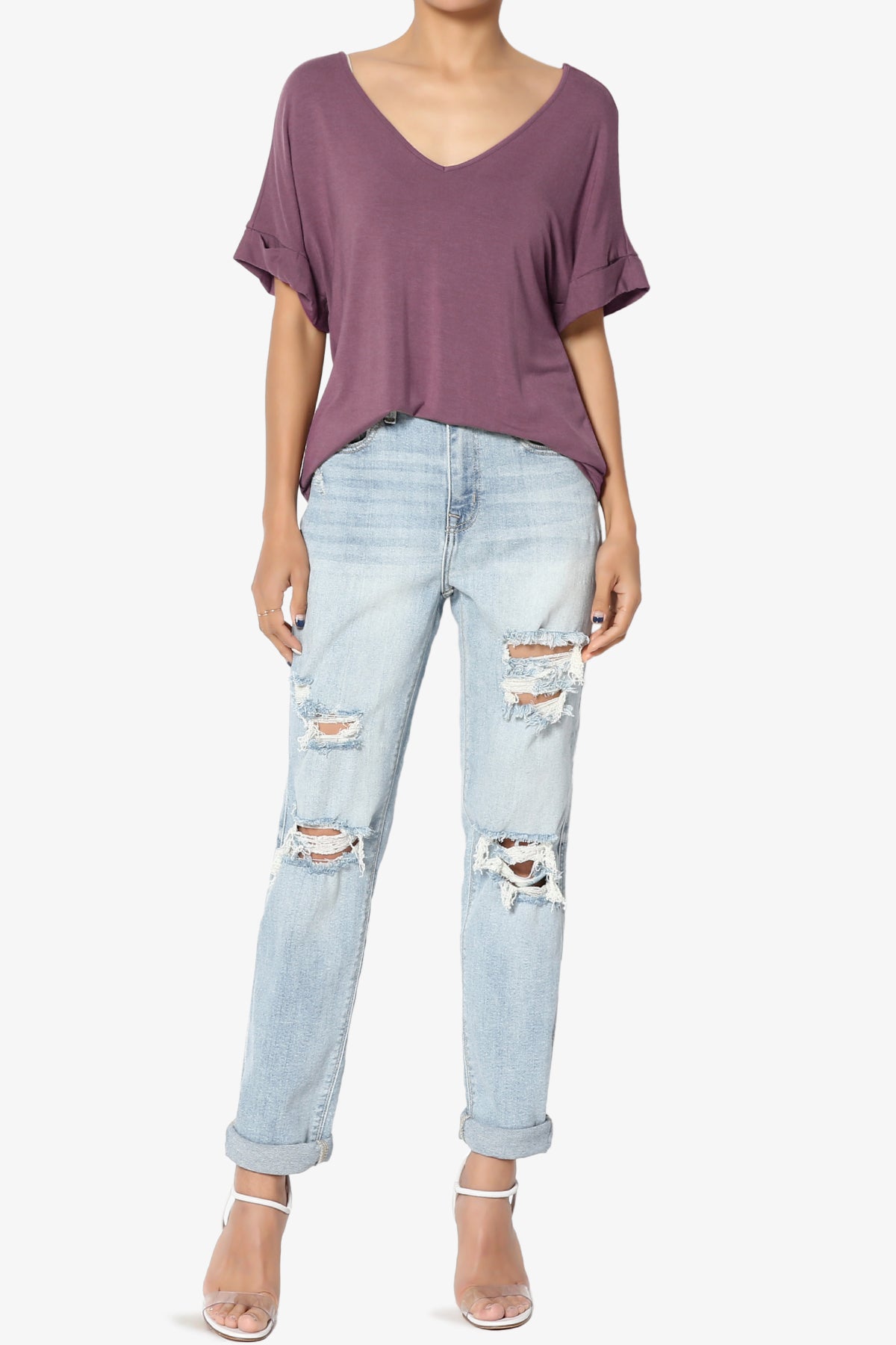 Tracey Wide V-Neck Jersey Top