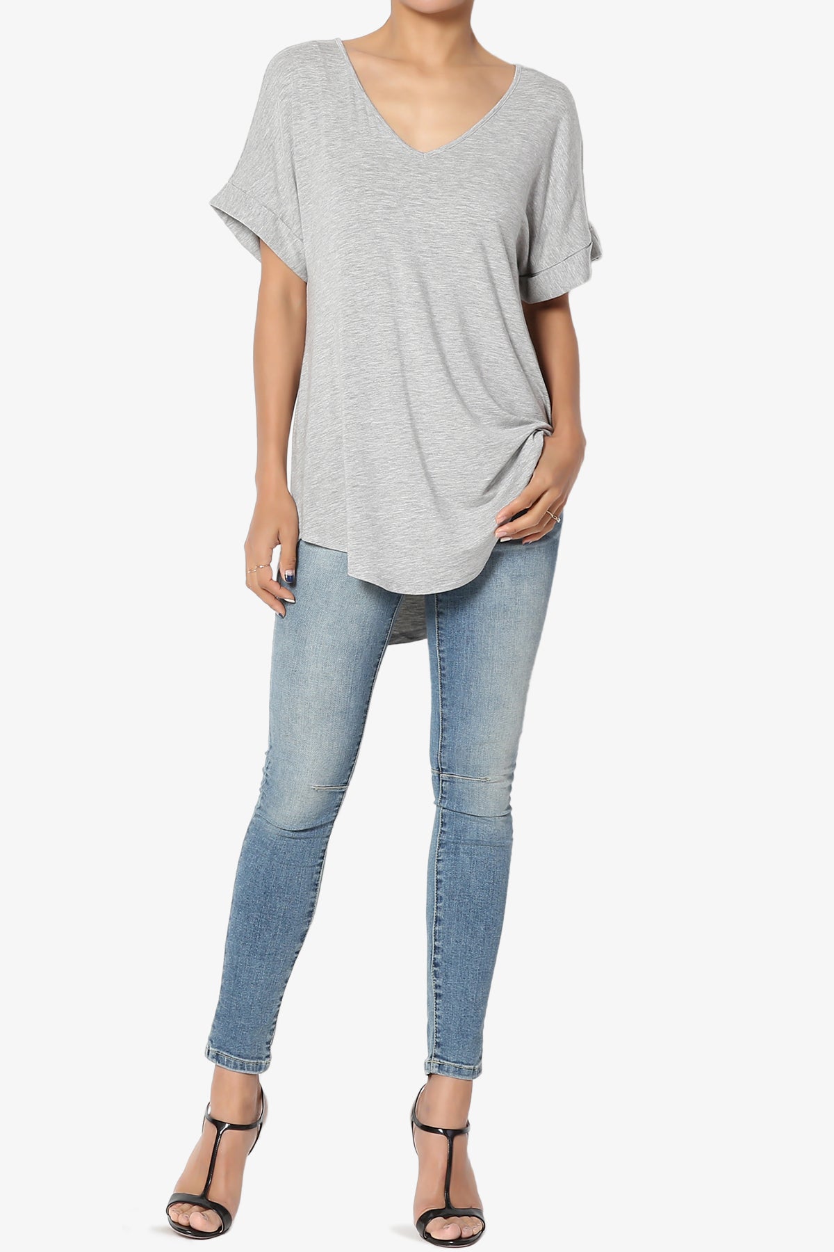 Tracey Wide V-Neck Jersey Top