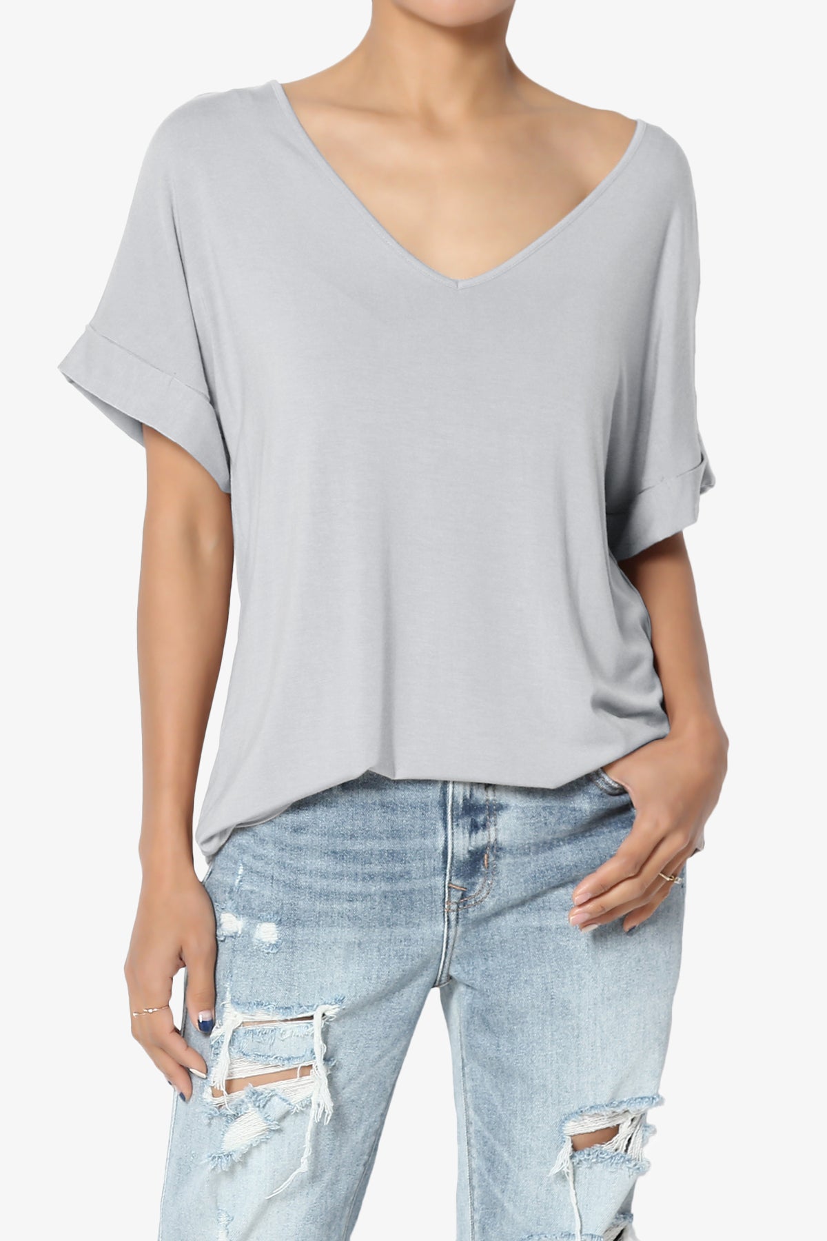 Tracey Wide V-Neck Jersey Top MORE COLORS
