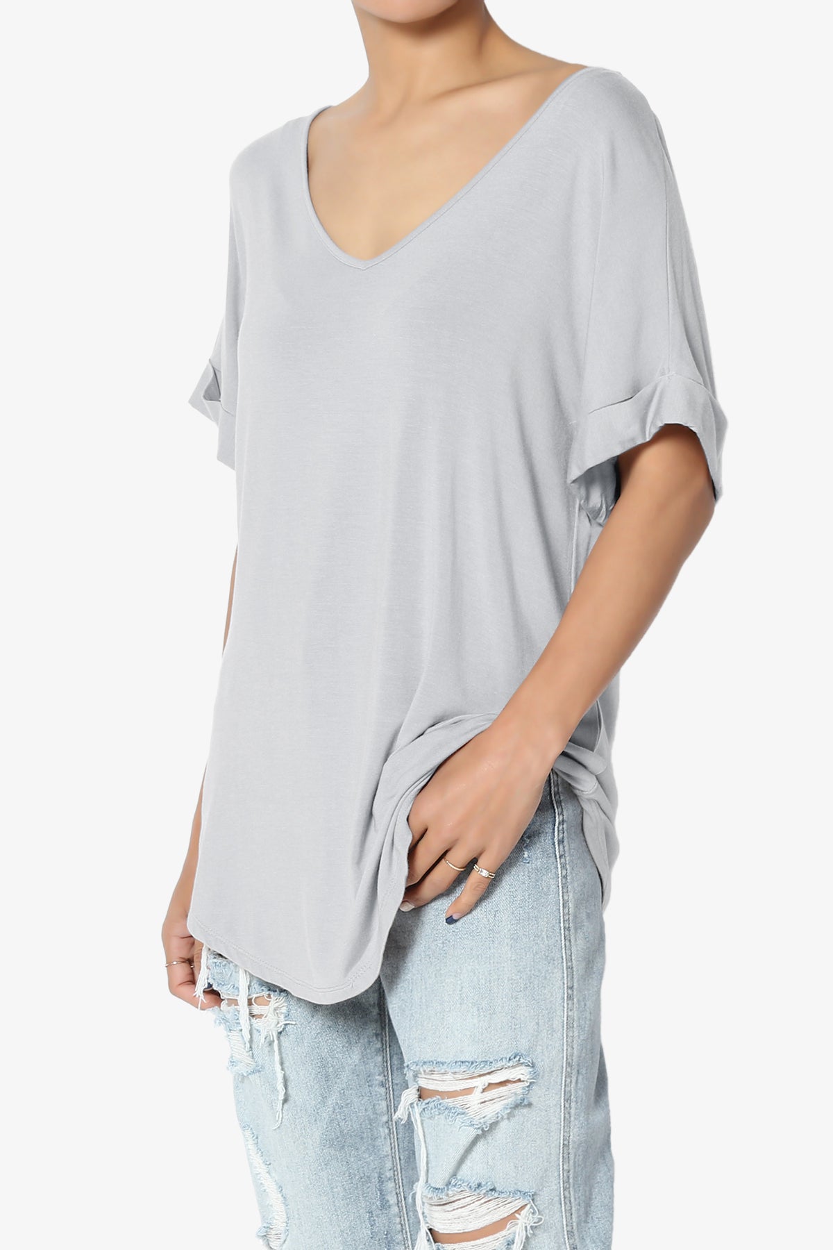 Tracey Wide V-Neck Jersey Top MORE COLORS