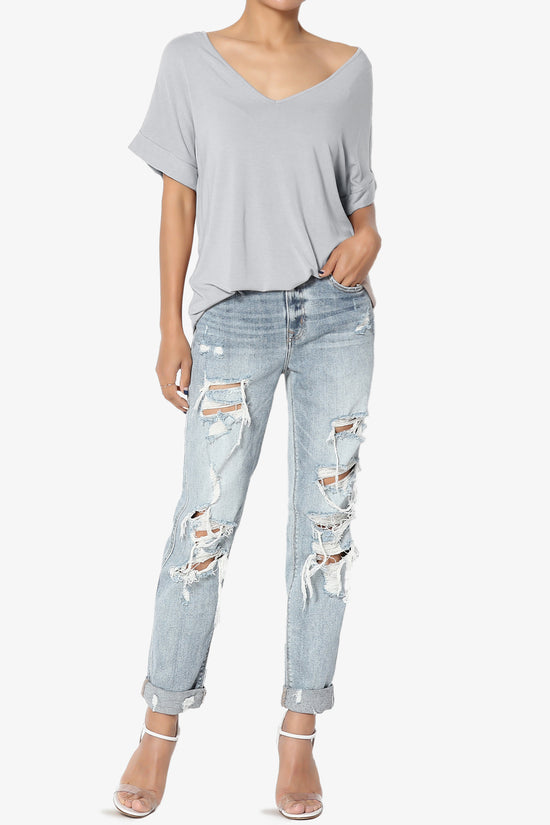 Tracey Wide V-Neck Jersey Top MORE COLORS