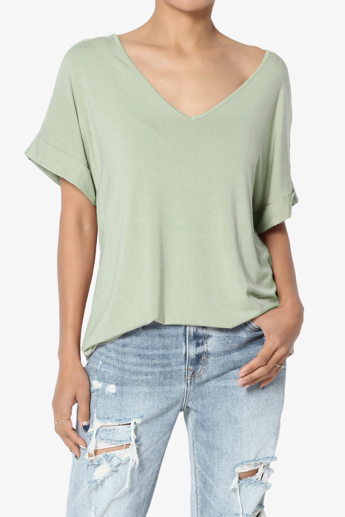 Tracey Wide V-Neck Jersey Top MORE COLORS