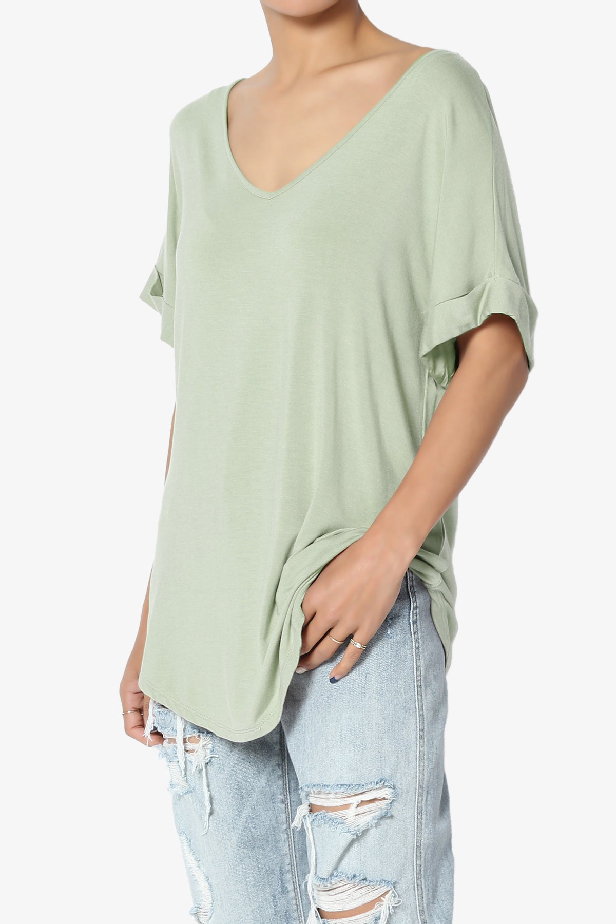 Tracey Wide V-Neck Jersey Top MORE COLORS