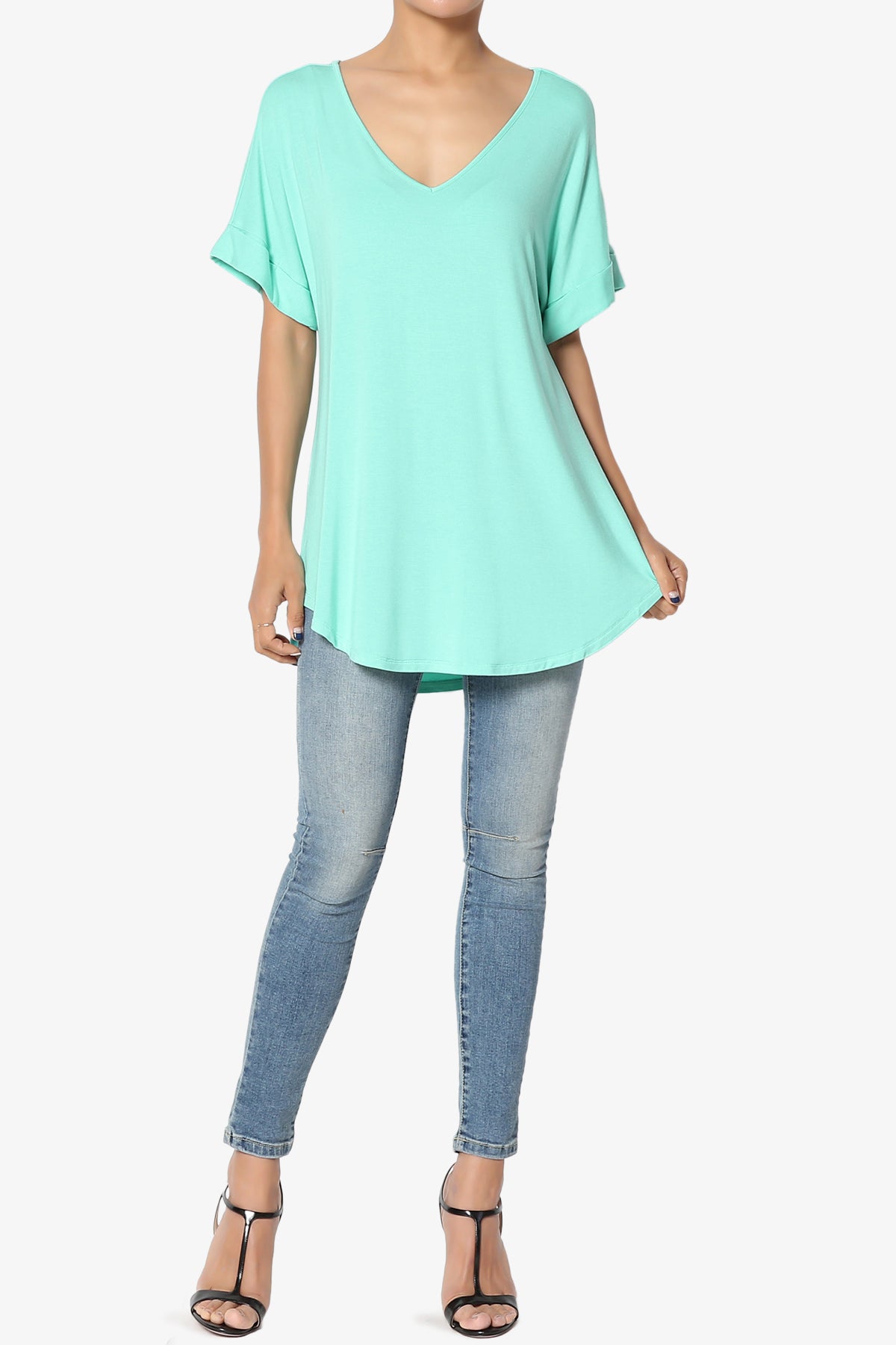 Tracey Wide V-Neck Jersey Top MORE COLORS