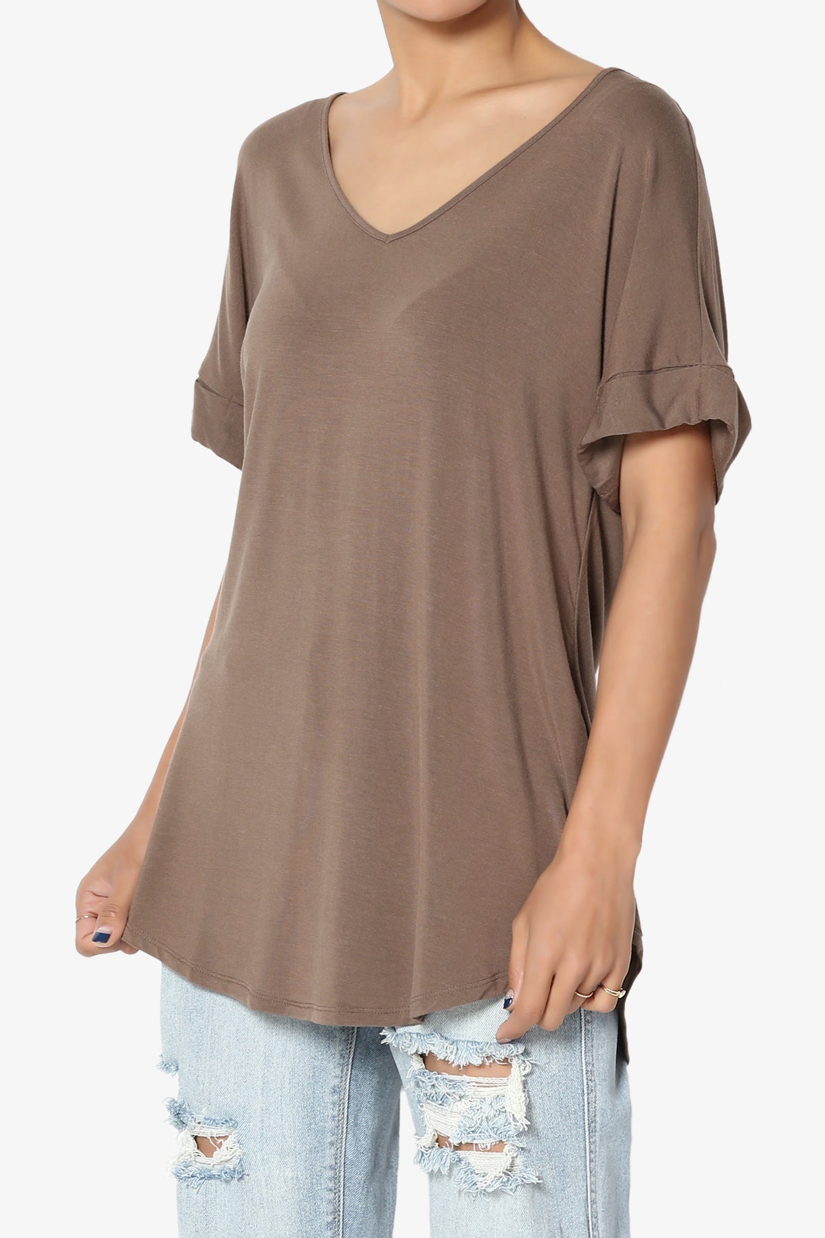 Tracey Wide V-Neck Jersey Top MORE COLORS