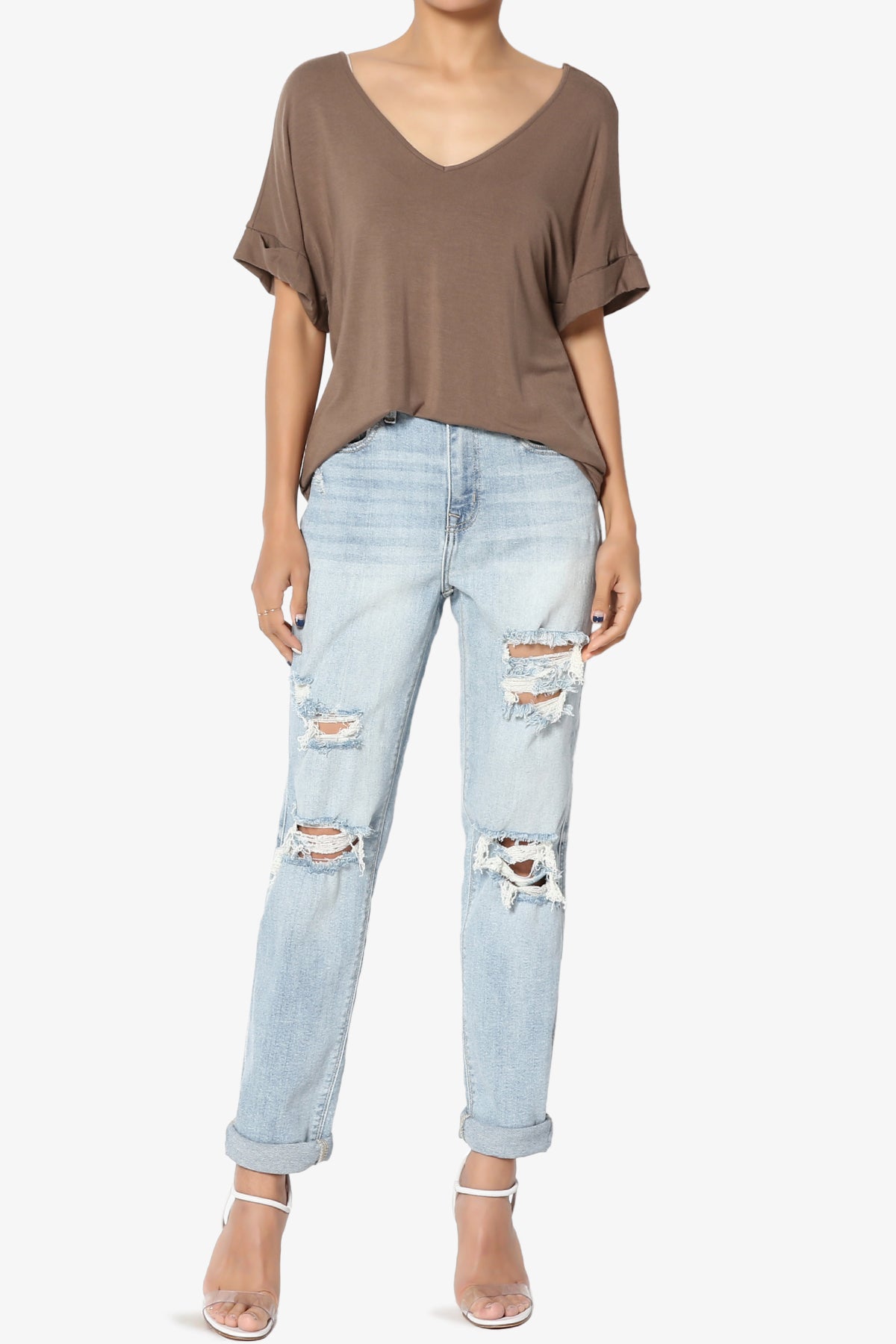 Tracey Wide V-Neck Jersey Top MORE COLORS