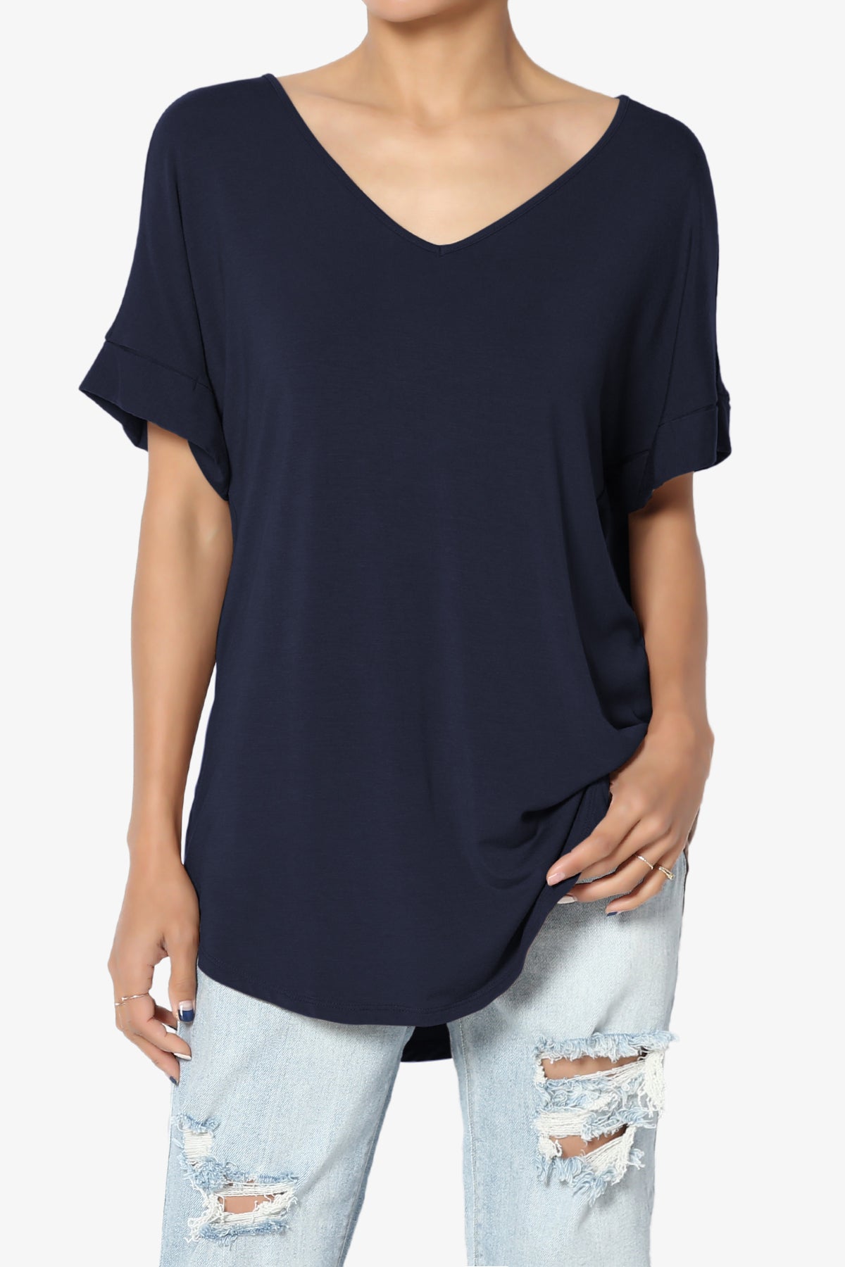 Tracey Wide V-Neck Jersey Top MORE COLORS