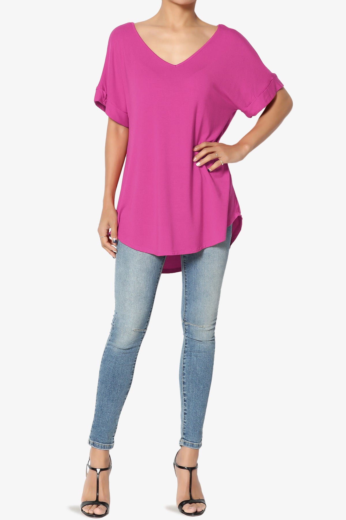 Tracey Wide V-Neck Jersey Top PLUS