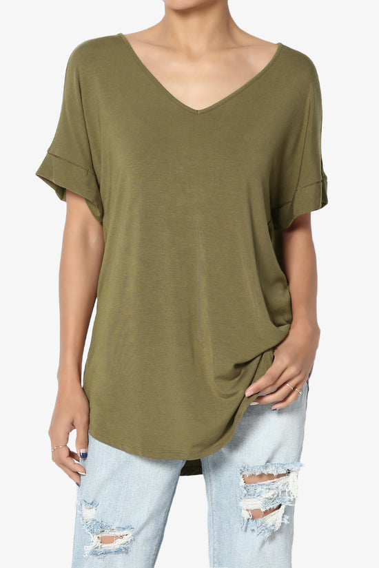 Tracey Wide V-Neck Jersey Top MORE COLORS