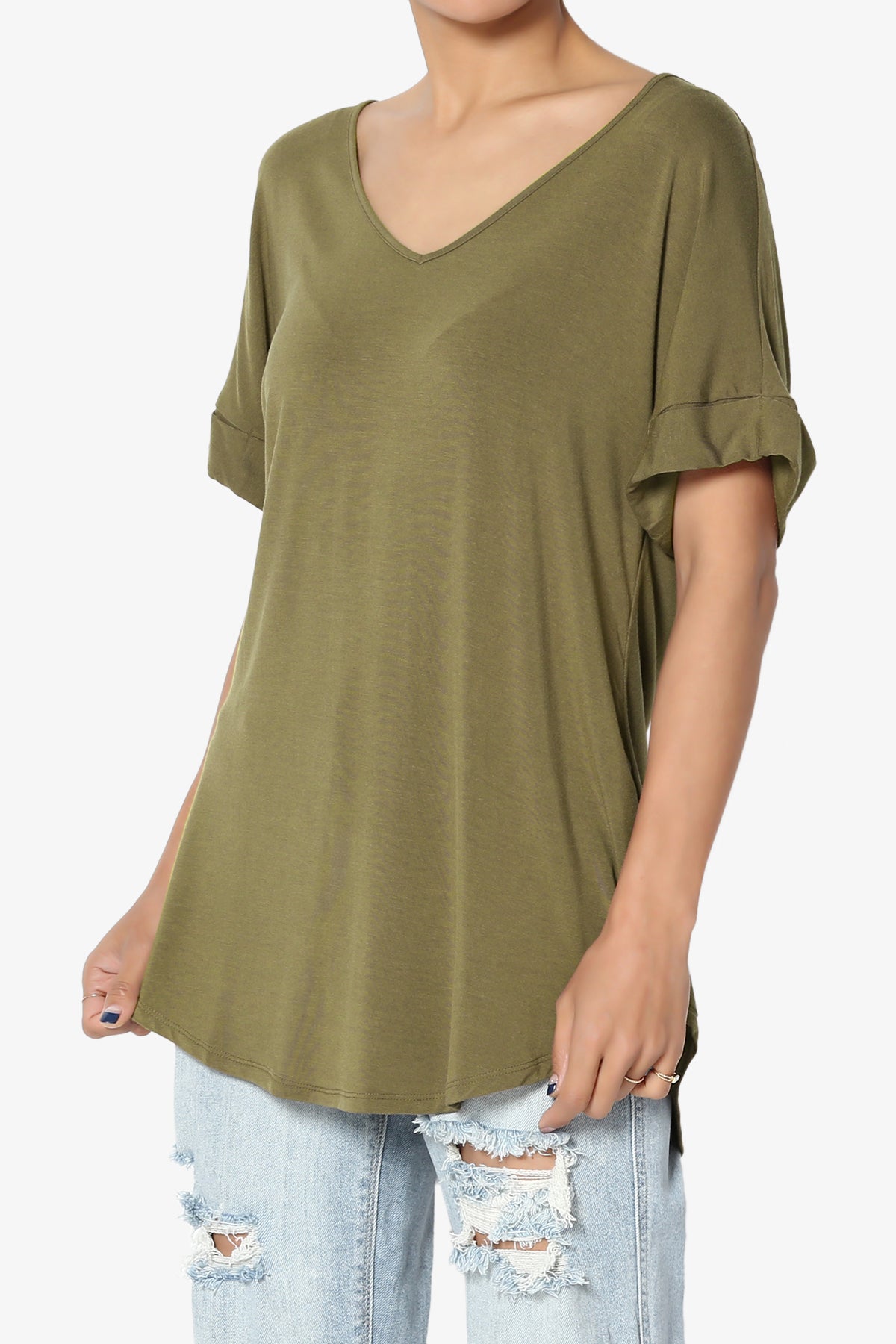 Tracey Wide V-Neck Jersey Top MORE COLORS