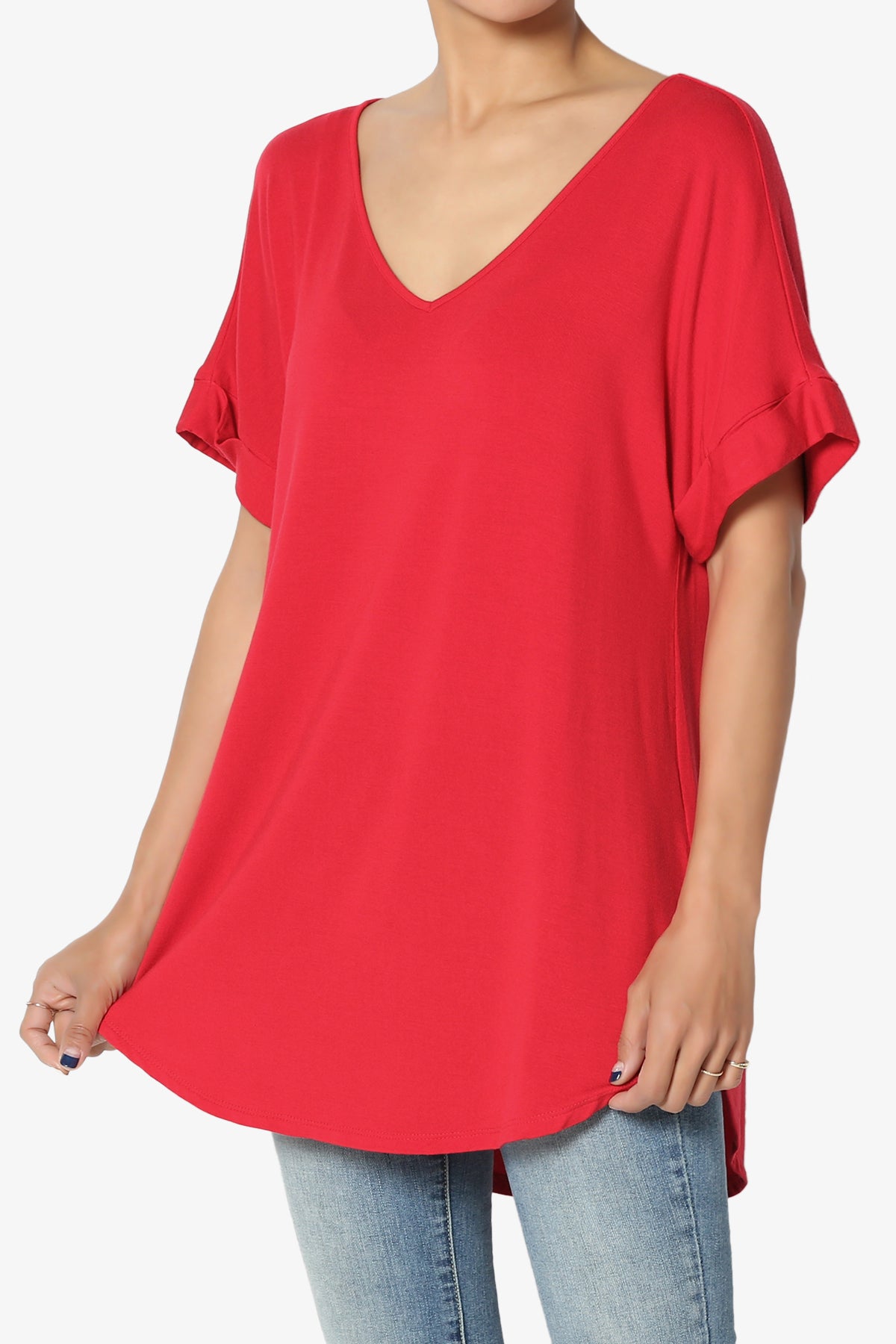 Tracey Wide V-Neck Jersey Top MORE COLORS