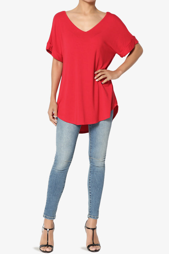 Tracey Wide V-Neck Jersey Top MORE COLORS