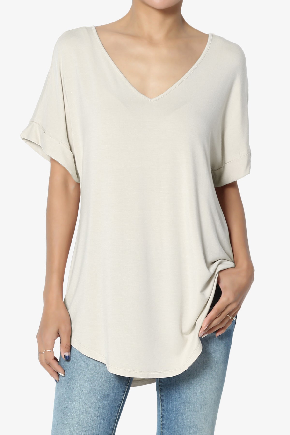 Tracey Wide V-Neck Jersey Top MORE COLORS