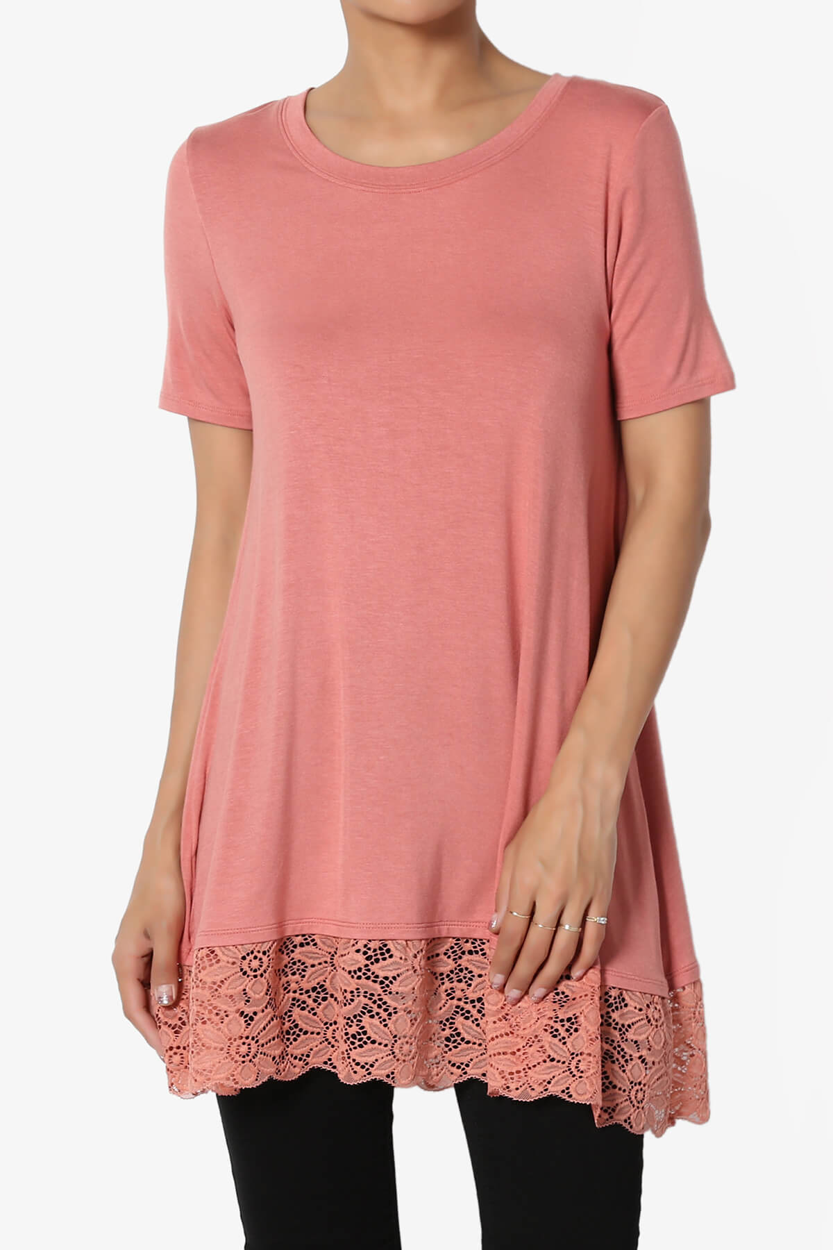 Nason Short Sleeve Lace Hem Tunic ASH ROSE_1