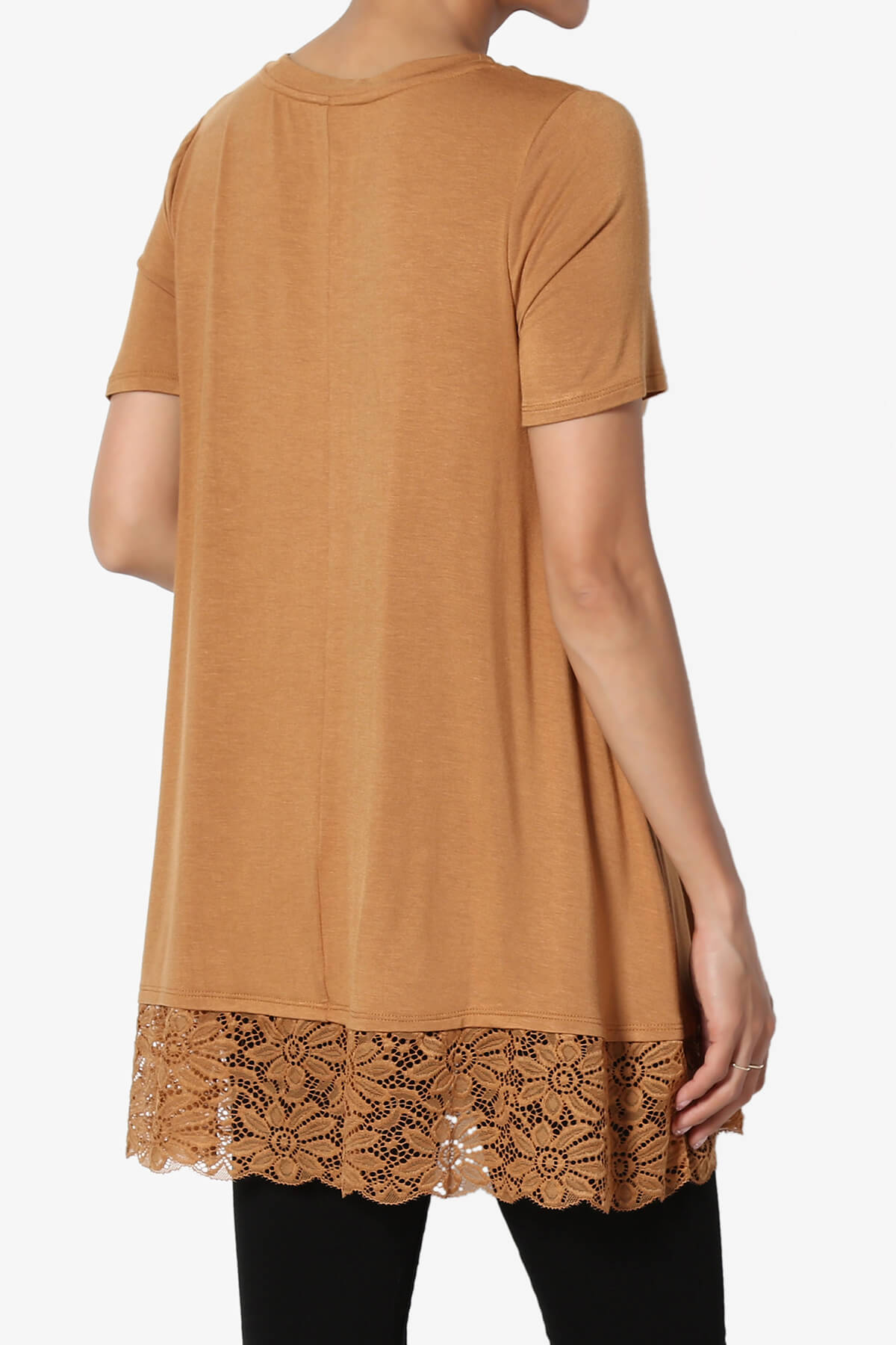 Nason Short Sleeve Lace Hem Tunic COFFEE_4
