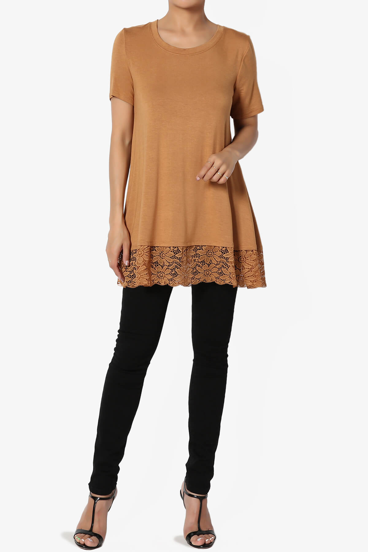Nason Short Sleeve Lace Hem Tunic COFFEE_6