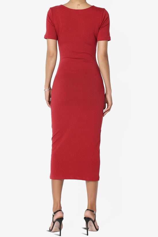 Fontella Short Sleeve Square Neck Bodycon Dress DARK RED_2