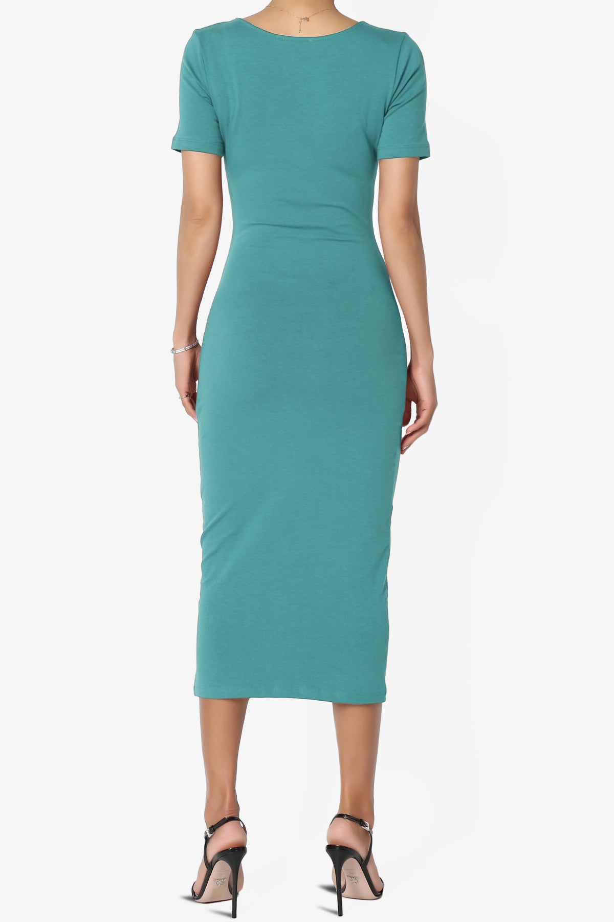 Fontella Short Sleeve Square Neck Bodycon Dress DUSTY TEAL_2