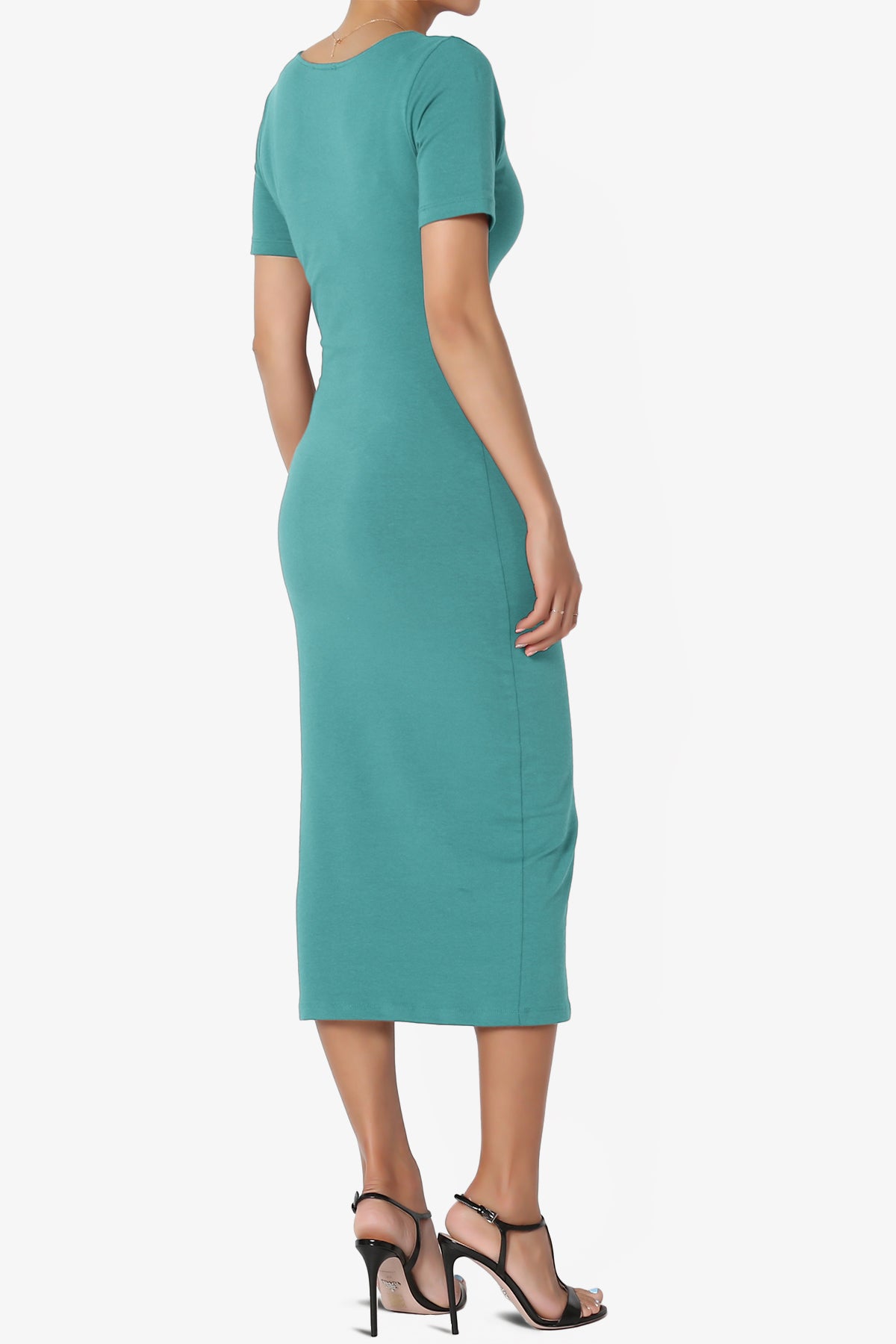 Fontella Short Sleeve Square Neck Bodycon Dress DUSTY TEAL_4