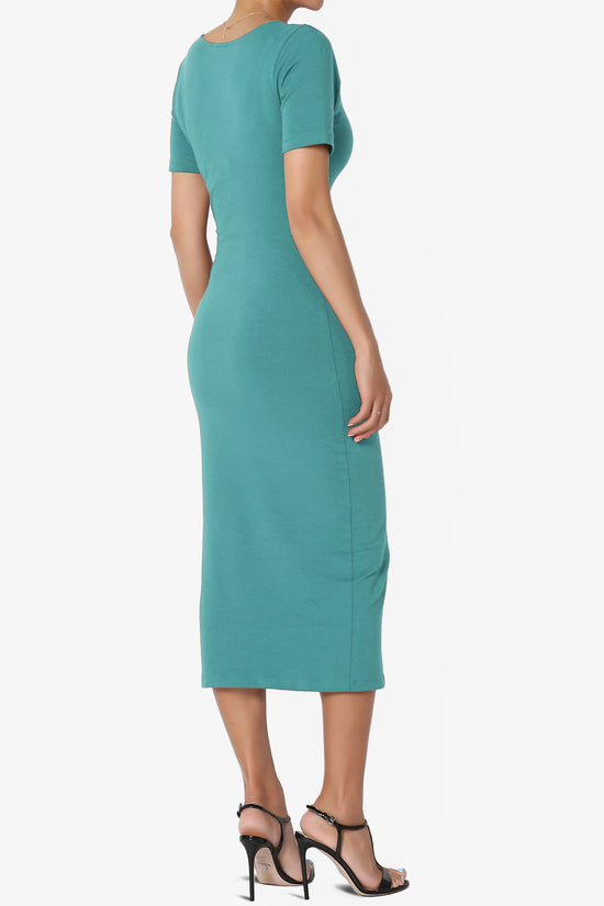Fontella Short Sleeve Square Neck Bodycon Dress DUSTY TEAL_4