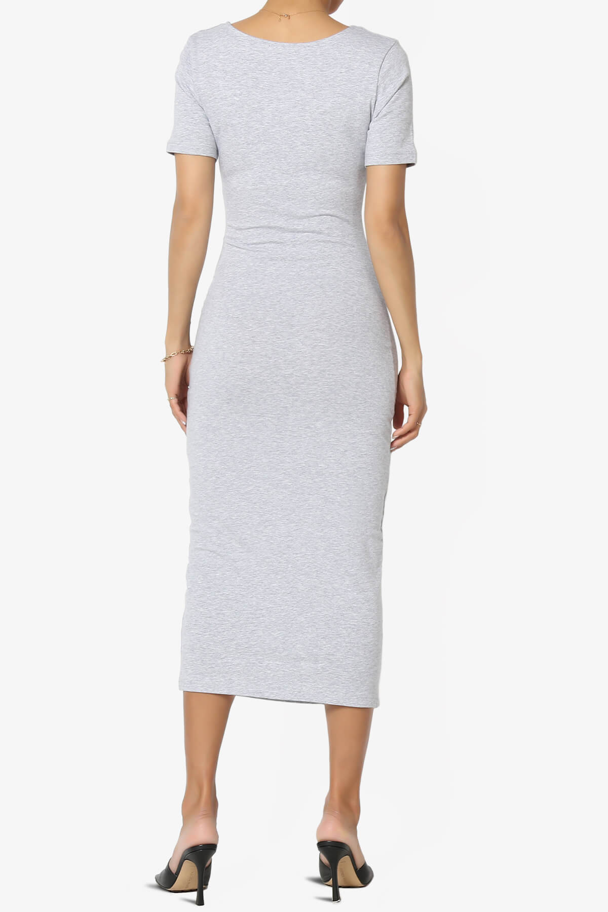 Fontella Short Sleeve Square Neck Bodycon Dress HEATHER GREY_2