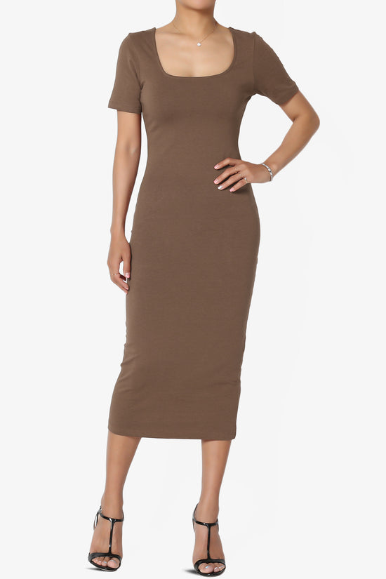 Fontella Short Sleeve Square Neck Bodycon Dress MOCHA_1