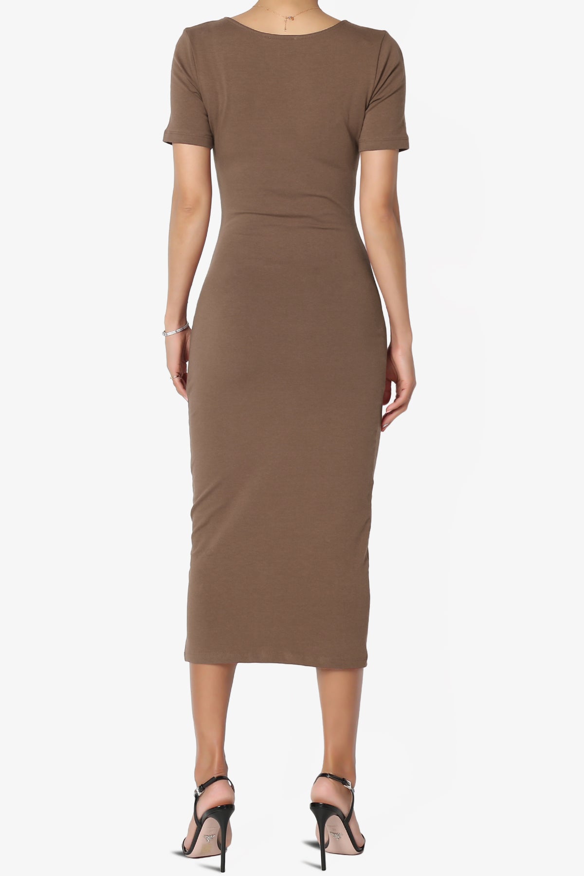 Fontella Short Sleeve Square Neck Bodycon Dress MOCHA_2