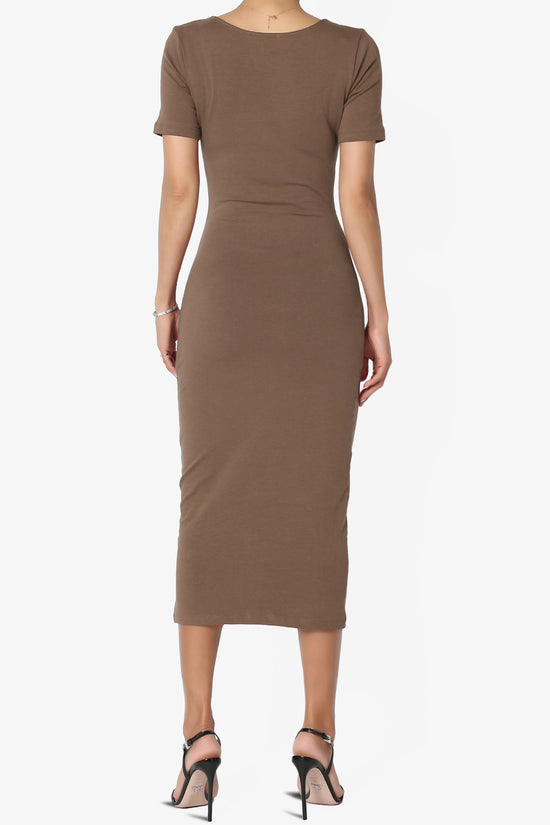 Fontella Short Sleeve Square Neck Bodycon Dress MOCHA_2