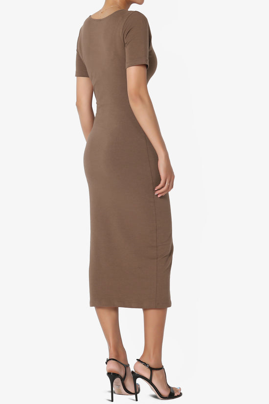 Fontella Short Sleeve Square Neck Bodycon Dress MOCHA_4