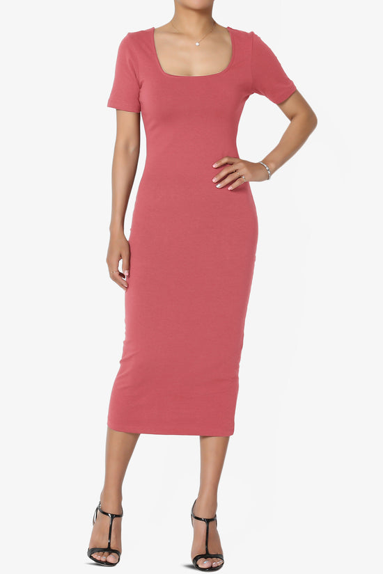 Fontella Short Sleeve Square Neck Bodycon Dress ROSE_1