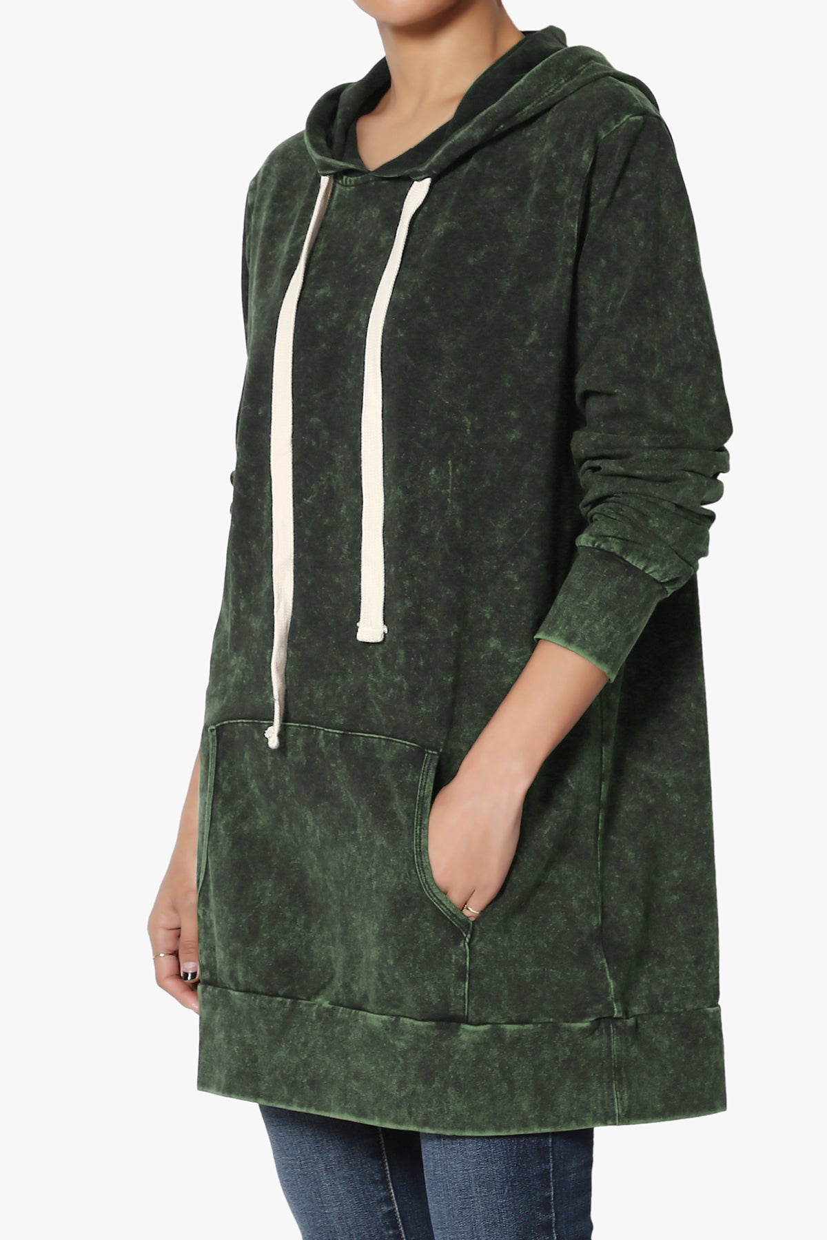 Trophy Acid Wash Hoodie Tunic ARMY GREEN_3