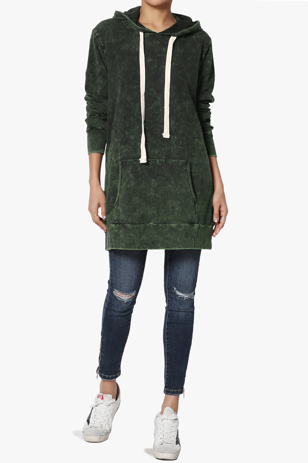 Trophy Acid Wash Hoodie Tunic ARMY GREEN_6