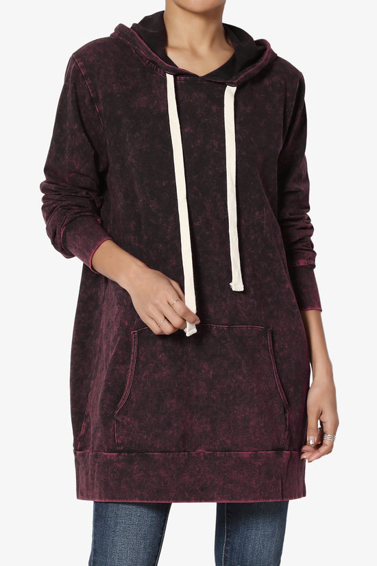 Trophy Acid Wash Hoodie Tunic DARK BURGUNDY_1