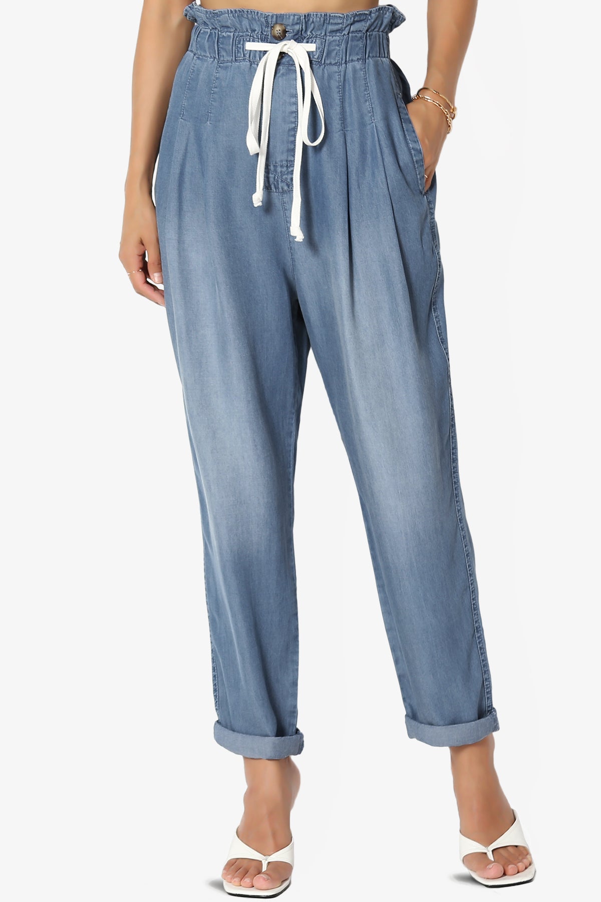 Lilah High Waist Chambray Taper Leg Pants
