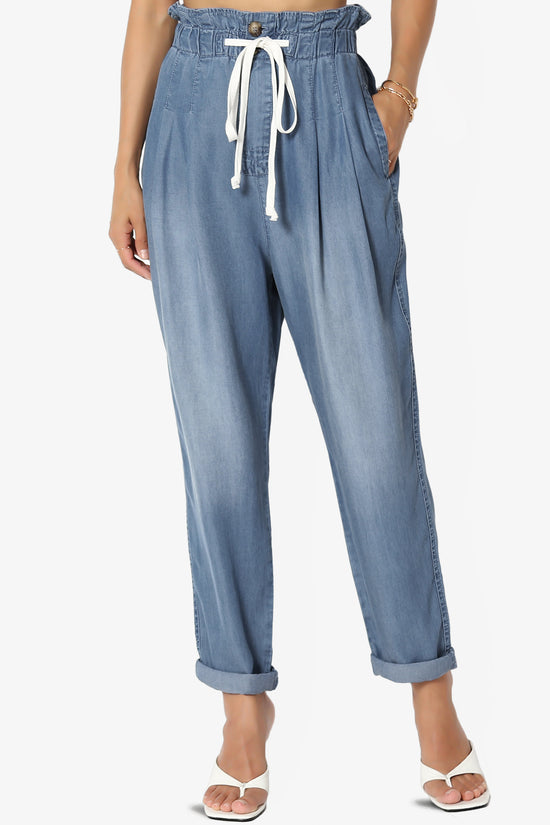Lilah High Waist Chambray Taper Leg Pants PLUS
