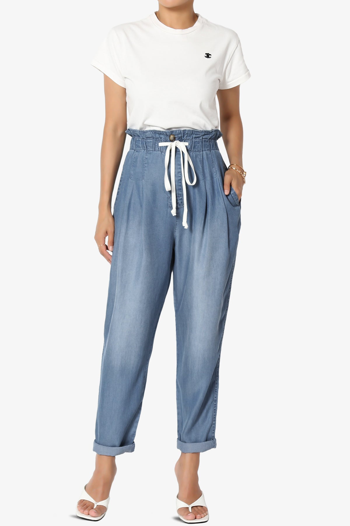 Lilah High Waist Chambray Taper Leg Pants PLUS