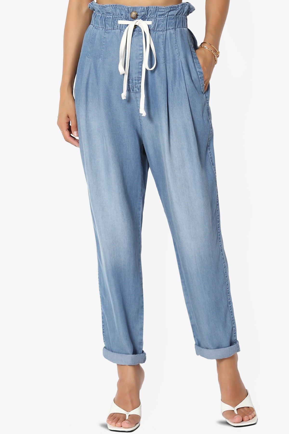 Lilah High Waist Chambray Taper Leg Pants