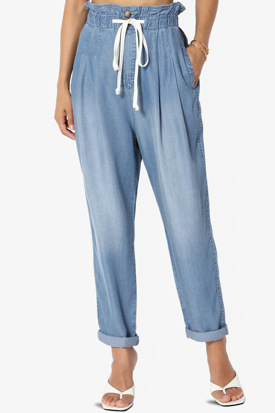 Lilah High Waist Chambray Taper Leg Pants