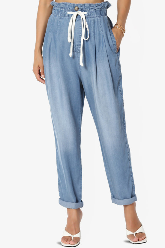 Lilah High Waist Chambray Taper Leg Pants PLUS
