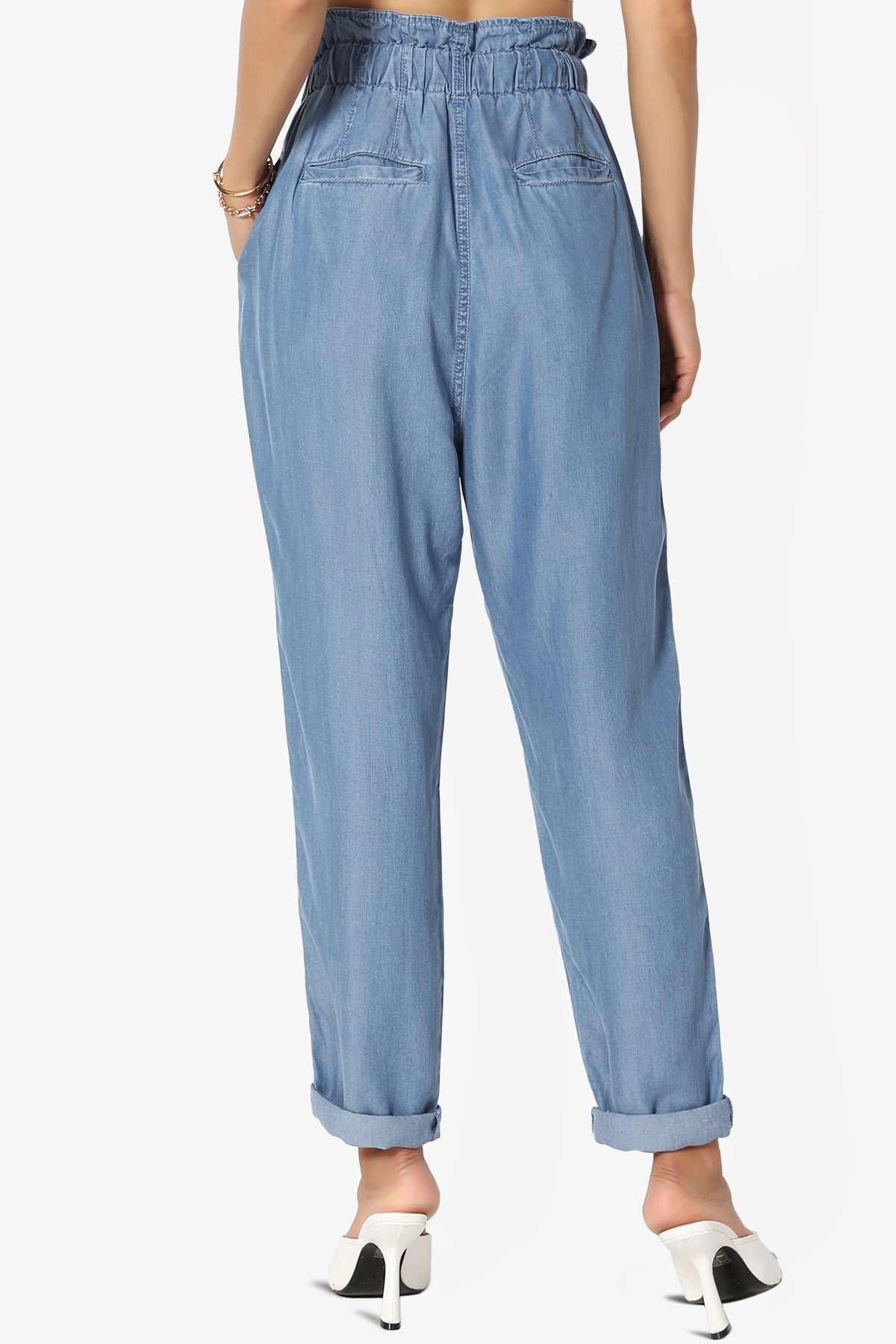 Lilah High Waist Chambray Taper Leg Pants PLUS