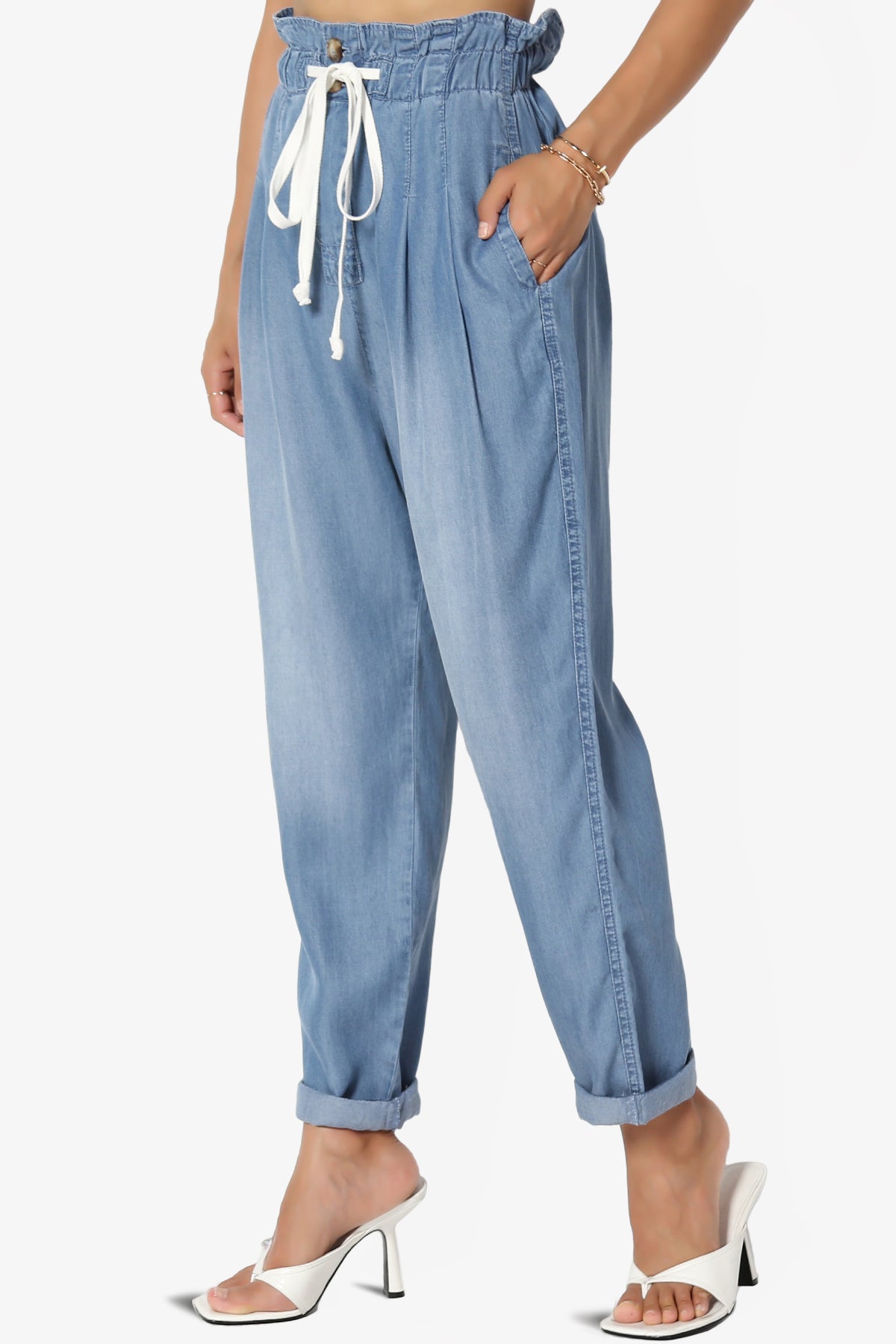 Lilah High Waist Chambray Taper Leg Pants