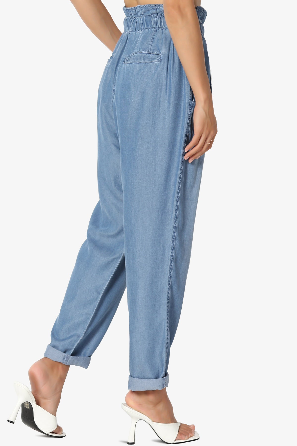 Lilah High Waist Chambray Taper Leg Pants