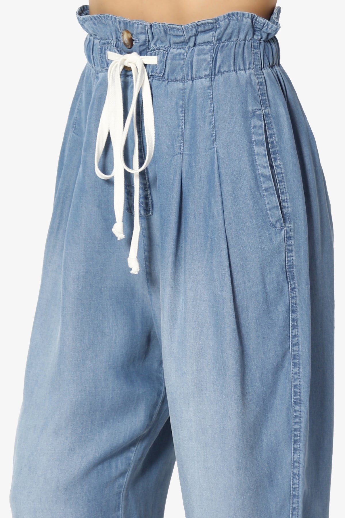 Lilah High Waist Chambray Taper Leg Pants