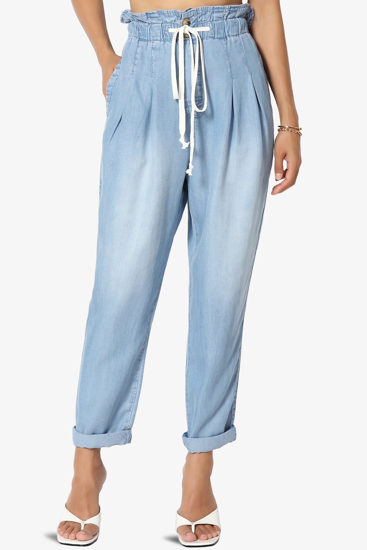 Lilah High Waist Chambray Taper Leg Pants