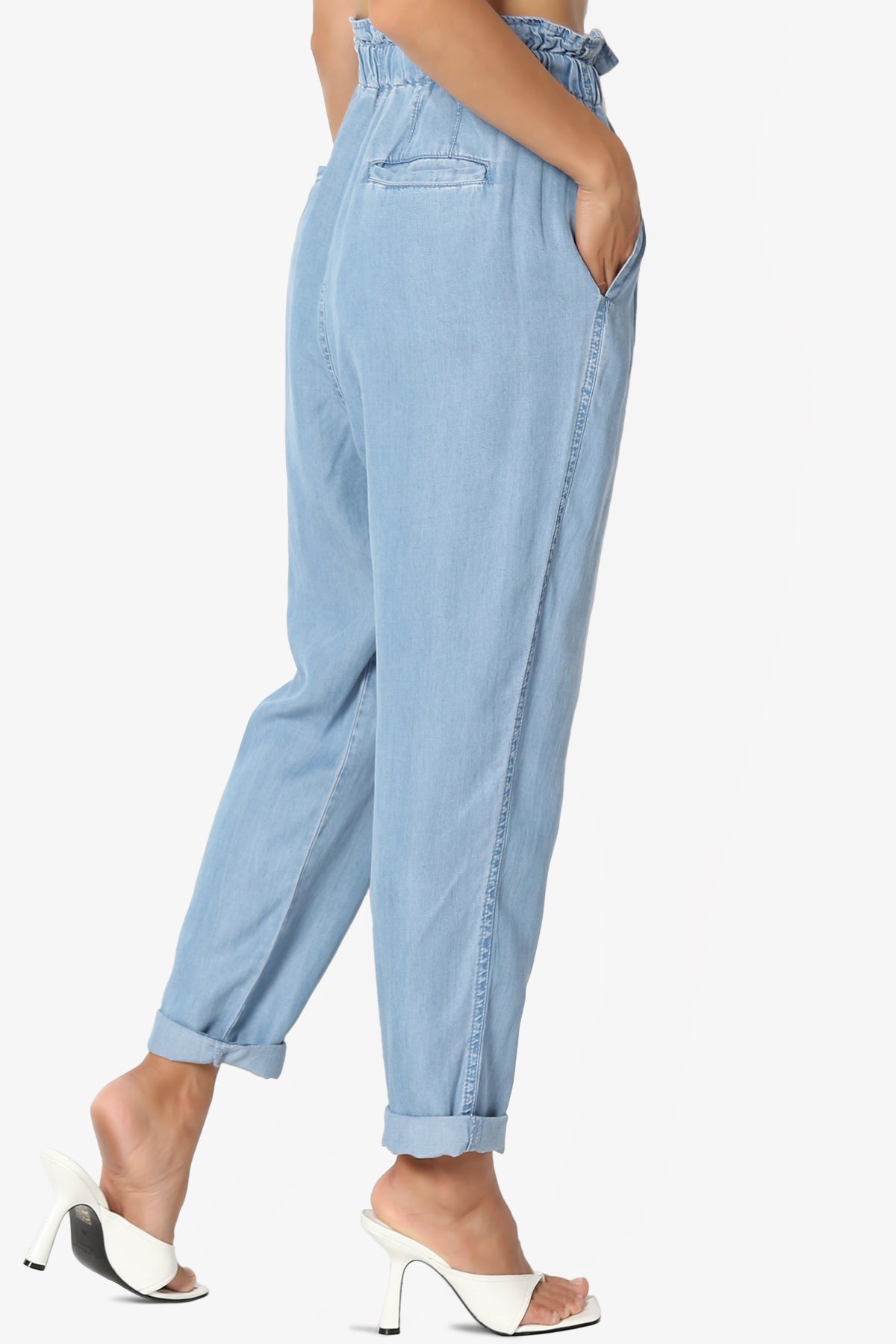 Lilah High Waist Chambray Taper Leg Pants
