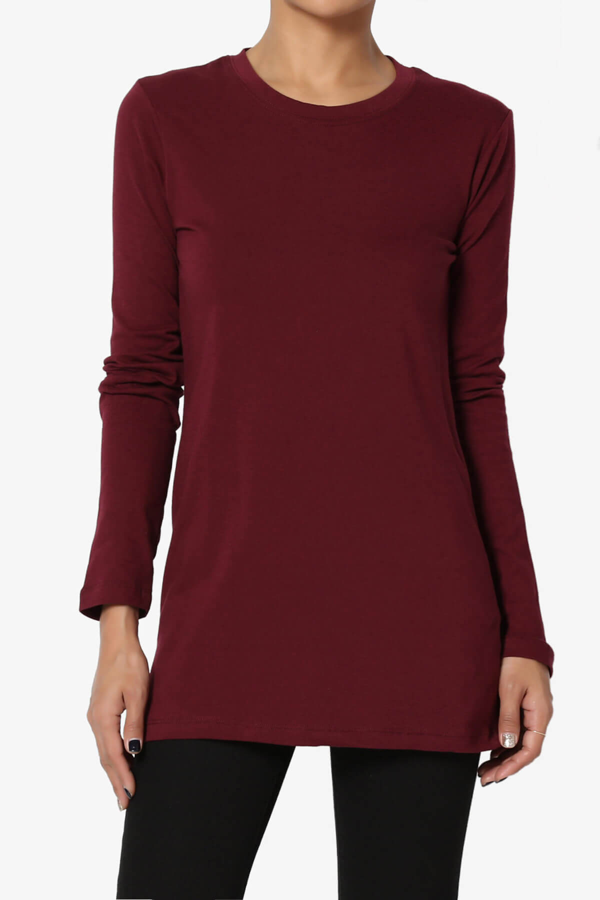 Lasso Cotton Crew Neck Long Sleeve T-Shirt DARK BURGUNDY_1