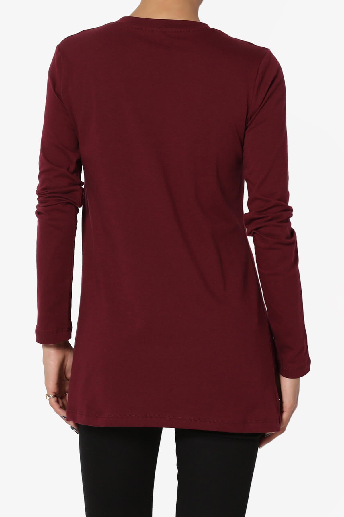 Lasso Cotton Crew Neck Long Sleeve T-Shirt DARK BURGUNDY_2